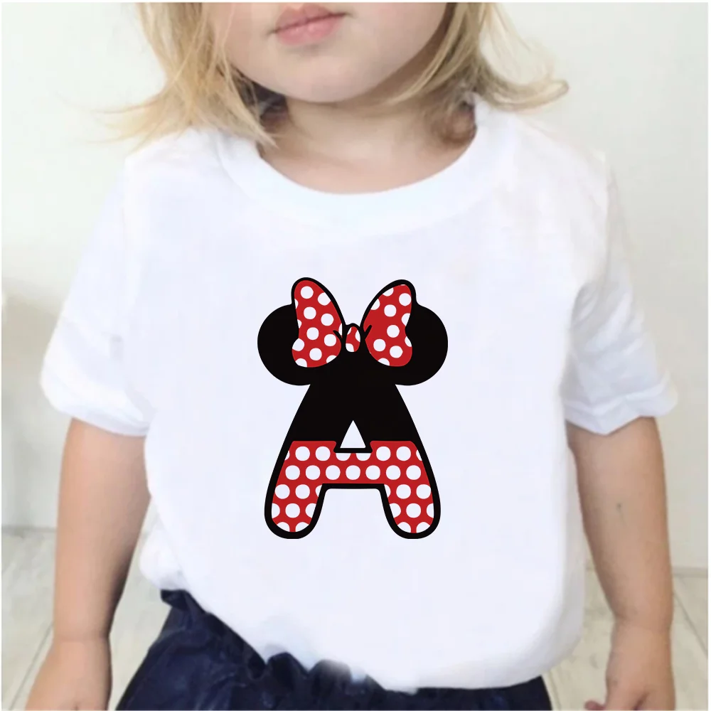 Custom Name Letter Combination High Quality Print Children T-shirt Disney Minnie Mouse Font A B C D E F G Short Sleeve Tshirts | Детская
