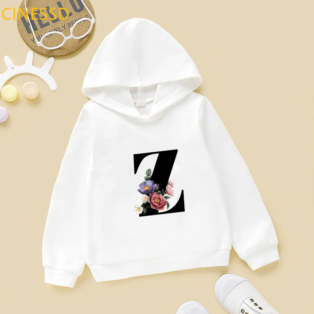 

White Yellow Streetwear Children'S Sweatshirt Kids English Alphabet Flowers Aesthetics Print Teen Girls Hoodies Winter Top