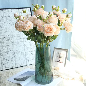 

3 Head Western Rose European Core 3pcs/Lot Wedding Decoration Bouquet Nordic Room Flower Accessories rose artificielle T381