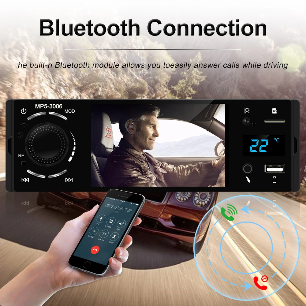 Podofo 1 Din автомагнитола Bluetooth Автомобильный плеер 4 &quotсенсорный экран стерео аудио