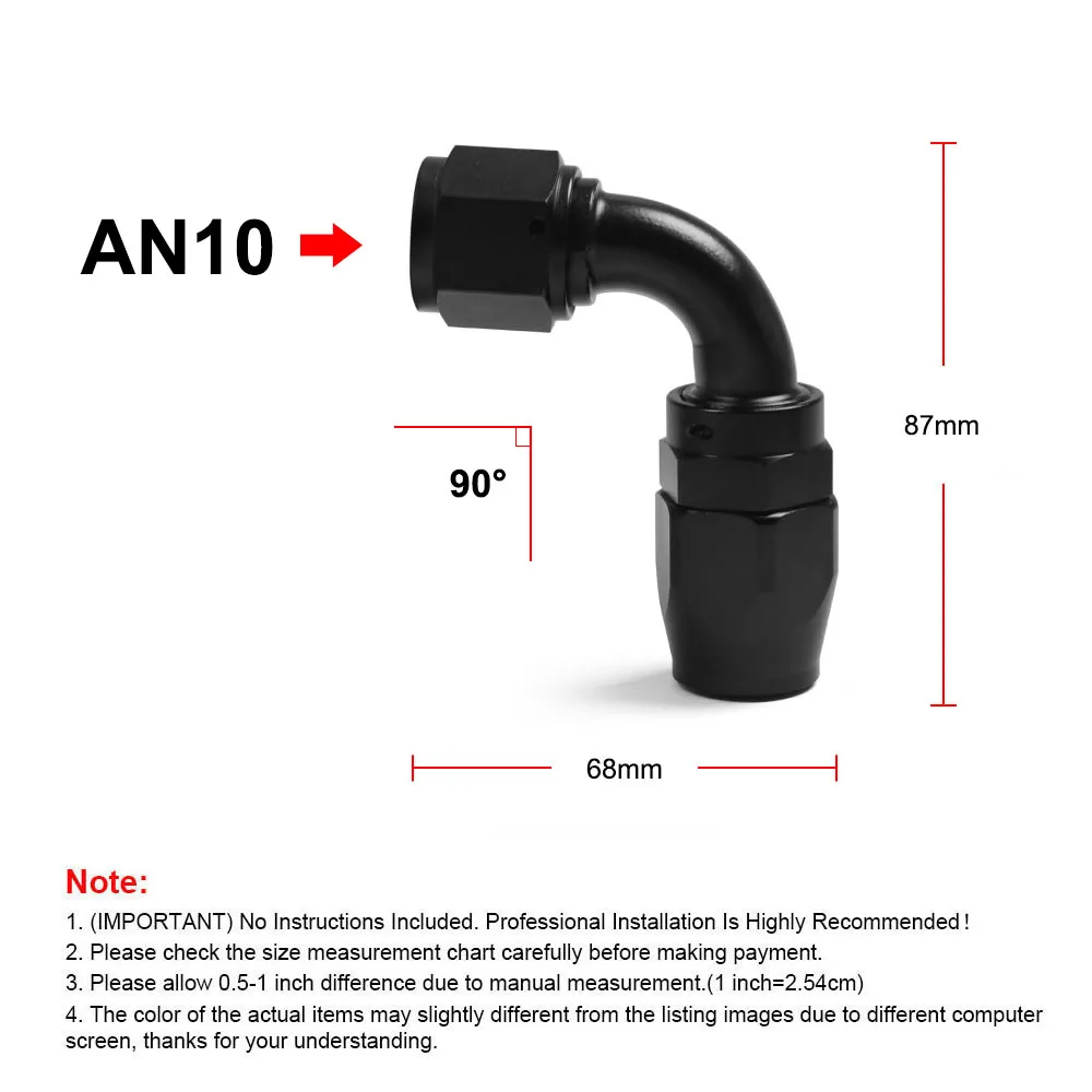 Raccord AN10 90° Verrouillage Poussée Pour Tuyau Carburant/Huile – Aluminium – Noir – X AUTOHAUX