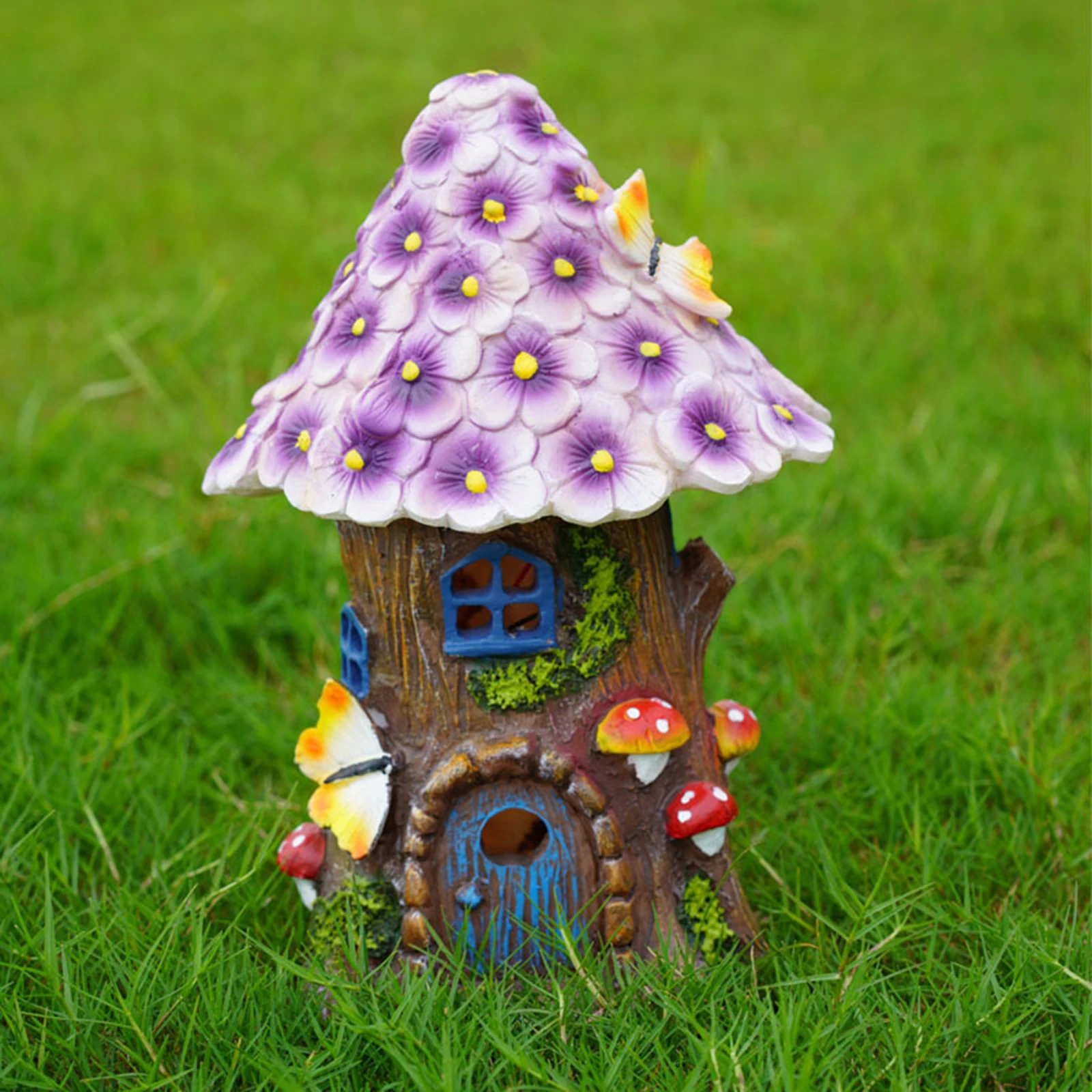 Mini Solar Light Fairy House Statue Home Outdoor Fairy Garden Path Decor Kit