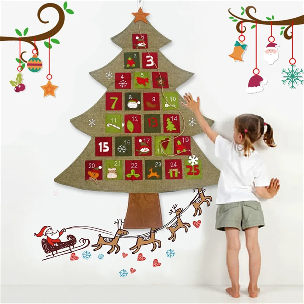 Рождественский календарь обратного отсчета, Рождественская елка, мешковатые фетровые висячие украшения для дома в отеле, подвесные украшения 87x63x0,5 см
