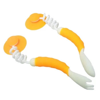

2pcs Baby Feeding Fork Spoon Silicone Spoon Sucker Prevent Falling Baby Feeding Tableware Supplies Baby Supplies