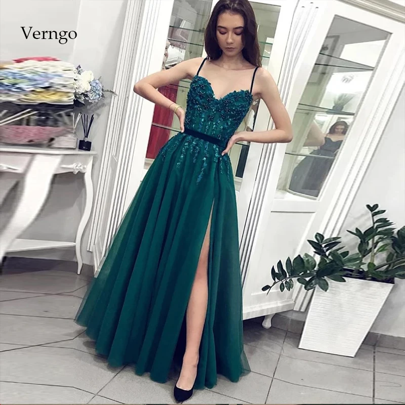 Verngo/зеленое вечернее платье с бисером, винтажное торжественное платье, кружевные платья для вечеринки с аппликациями, модное платье для выпускного вечера, Простое Элегантное Платье