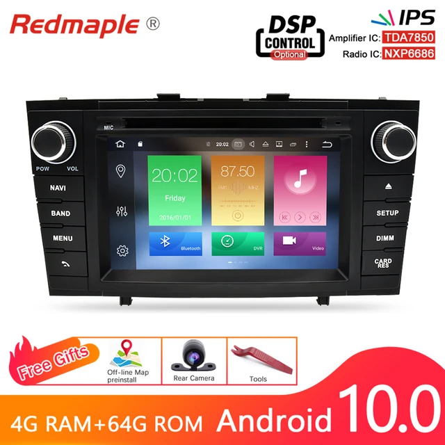 Reproductor multimedia para coche, accesorio para Android 10, octa core, con DVD, dispositivo de navegación GPS, wifi, 4G RAM, 64G ROM, apto para Toyota Avensis T27 2009 2015
