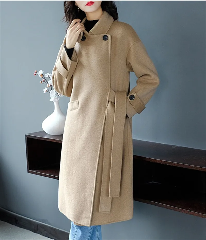 Plus size Women Thick Warm Woolen coat loose long Double-faced wool coats Autumn winter Korean Casual Jacket Overcoat 5XL F1159