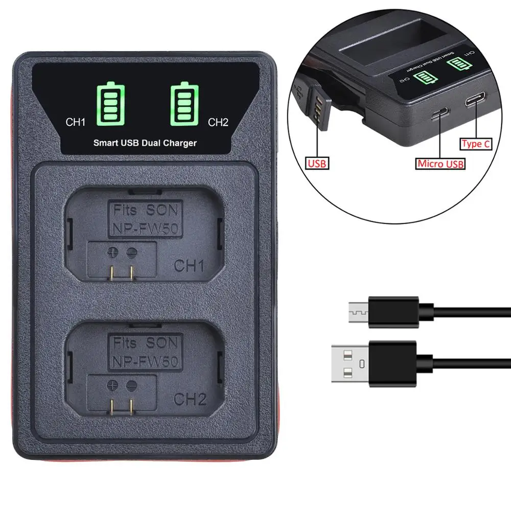 NP FW50 NPFW50 батарея + светодиодным дисплеем и двойным портом USB зарядное устройство