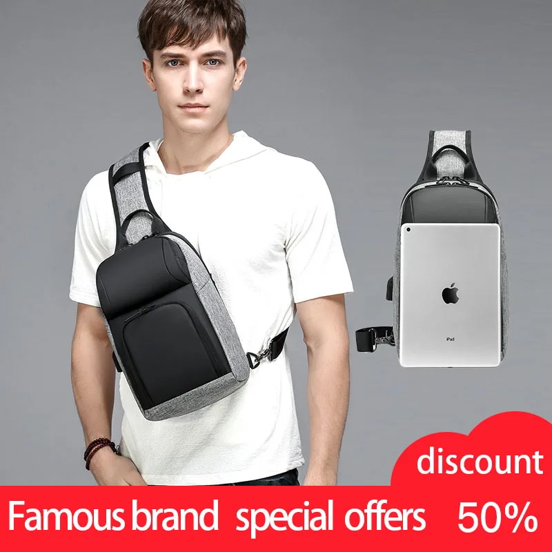 

Multifunction Crossbody Bags Men USB Charging Chest Pack Short Trip Messengers Chest Bag Water Repellent Shoulder Bag Male