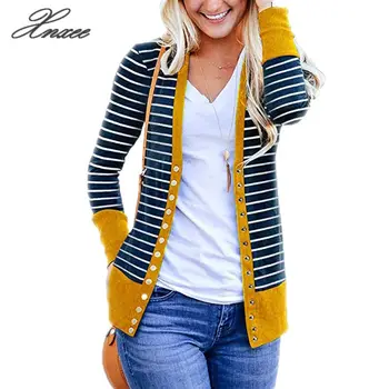 

Autumn Winter Striped Cardigans 2020 Sweater Women Knitting Cardigan Long Sleeve V Neck Casual Female Coat Plus Size