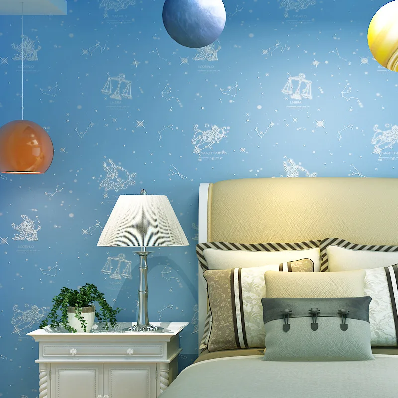 Modern 3D Non Woven Wallpaper For Kids Room Bedroom Children Home Decoration Constellation Pattern Childs Wall Paper Roll | Обустройство
