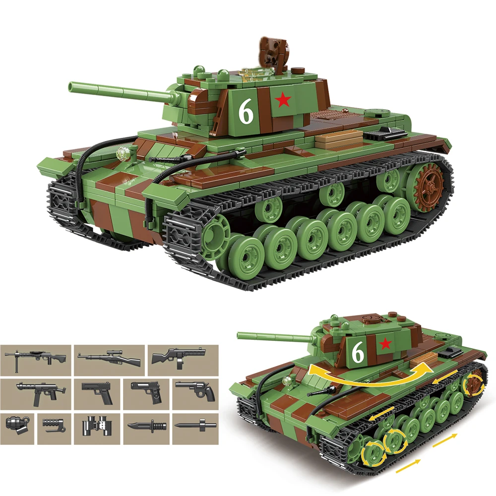 

2019 World War 2 WW2 Soldiers Armored Vehicle KV-1 Heavy Tank Military SWAT Army Building Blocks Bricks Toys For Children Gift