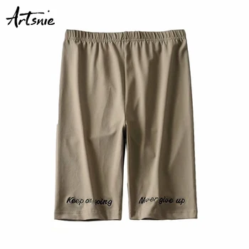 

Artsnie high waist casual skinny knee length pant women autumn 2019 streetwear knitted letter running biker pants sweatpants