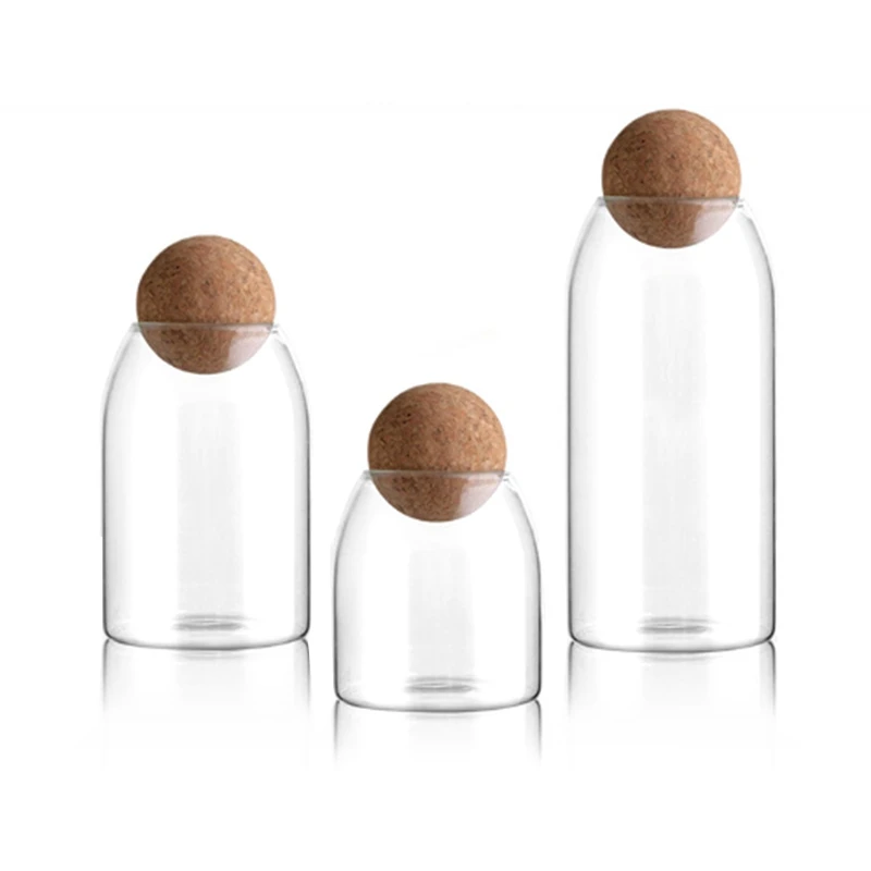 

3Pcs Multifunctional Sealed Can Kitchen Storage Bottles Glass Tea Candy Jars with Cork Lid Food Grains Coffee Bean Container Jar