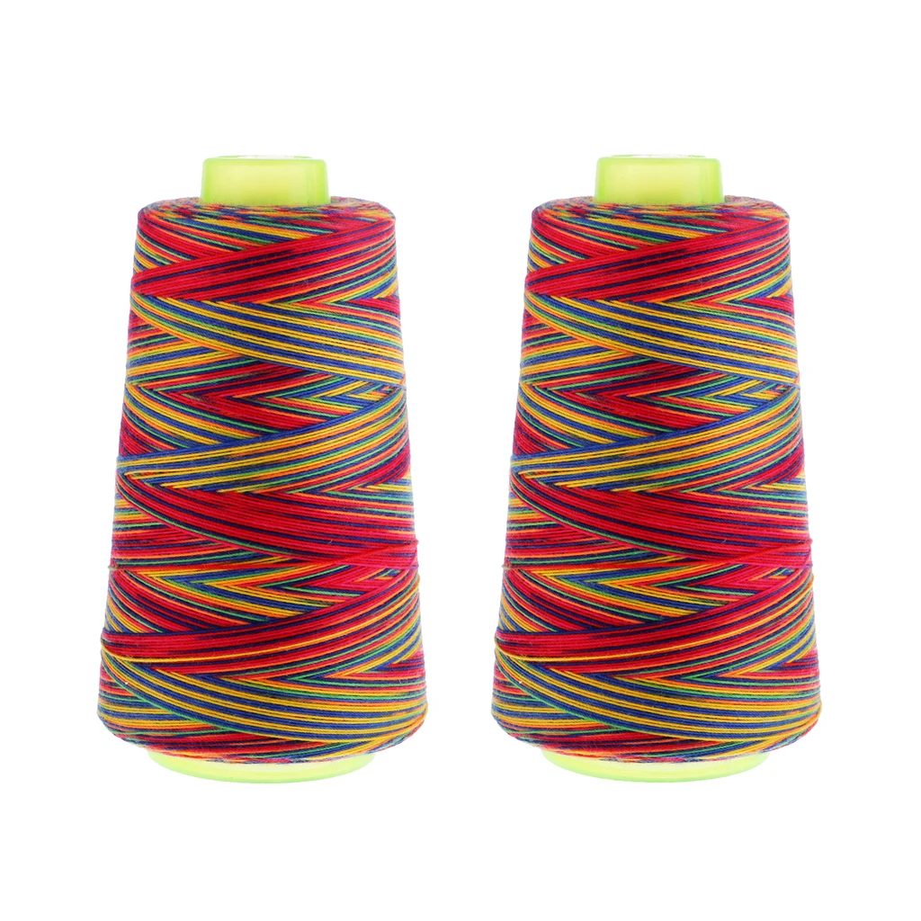 2 Spools Rainbow Sewing Thread All Purpose % Polyester Overlock Cone 40S/2