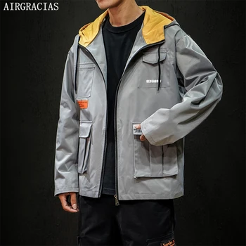 

AIRGRACIAS Jacket Men Fashion Casual Mens Sportswear Print Bomber Jacket Man streetwear Hooded jackets and Coats Size M-5XL