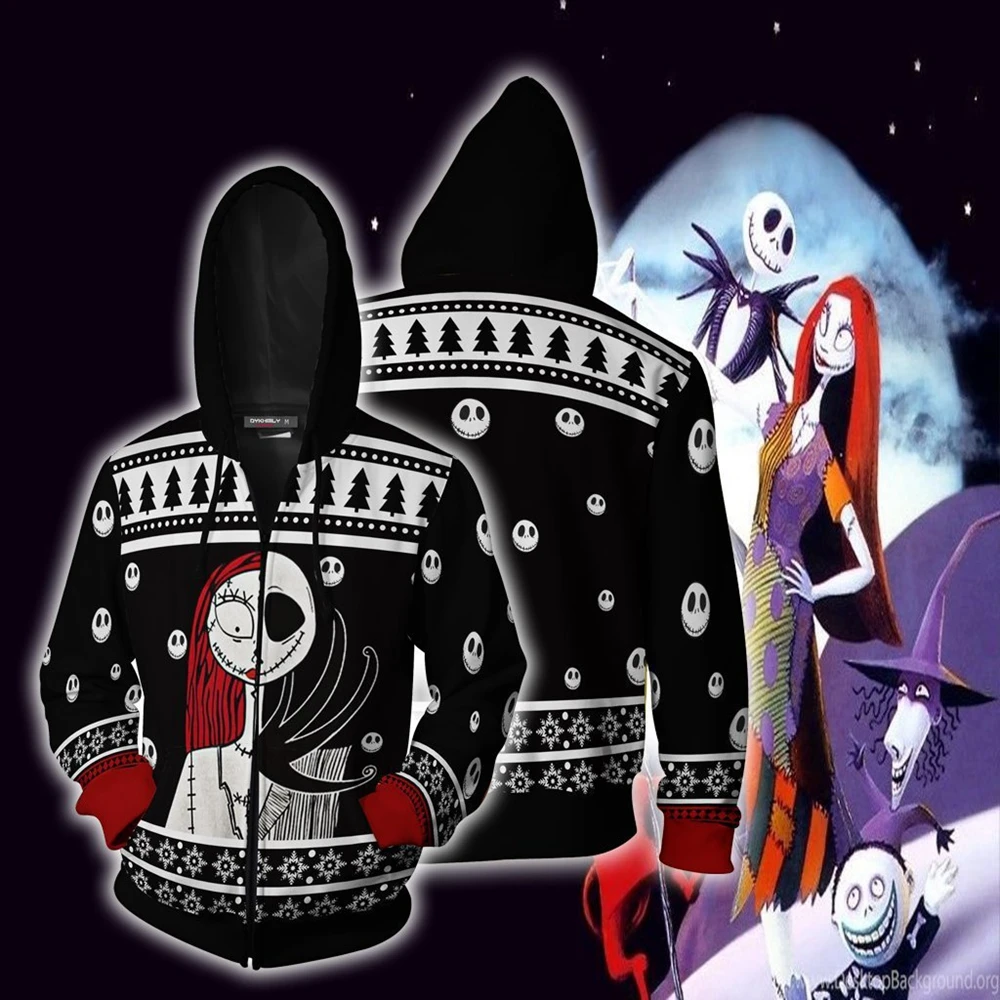 Толстовка с капюшоном и 3D-принтом «Кошмар перед Рождеством»; толстовки для косплея Салли Джек Скеллингтон Санта; куртка на молнии; пальто