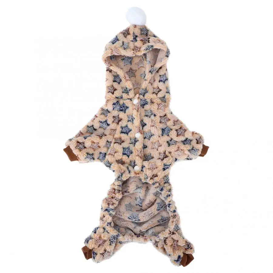

Pet Dog Rompers Flannel Beige Pet Jumpsuit Clothes Winter Warm Pajamas Star Costume for Cats Dogs Small Puppy Coat