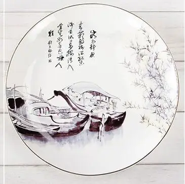 E Chinese landscape painting ceramic dish wall hanging for Home Wall Decor Painting Plates Display Ceramic Craft Round - Color: E