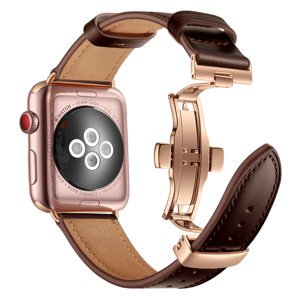 Кожаный ремешок для apple watch band 44 мм 40 мм, 42 мм, 38 мм, версия наручных часов iwatch apple watch 5/4/3/2/1 браслет Rosegold бабочка туфли с ремешком и пряжкой
