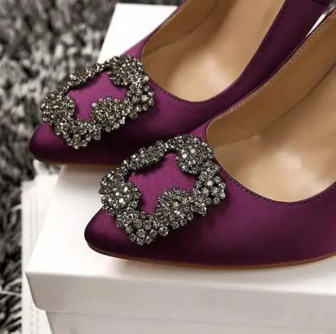 Hebilla de cristal bombas de sevienoras de la marca de lujo de punta estrecha en zapatos de tacón alto de mujer primavera otouno del - Цвет: 7
