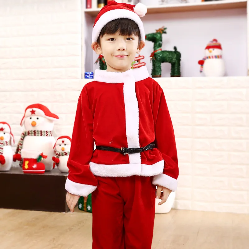 Рождественское платье костюм Санта-Клауса для девочек Одежда для маленьких мальчиков красное Новогоднее платье Рождественская одежда для 3, 4, 5, 6, 7, 8, От 9 до 10 лет - Цвет: Red