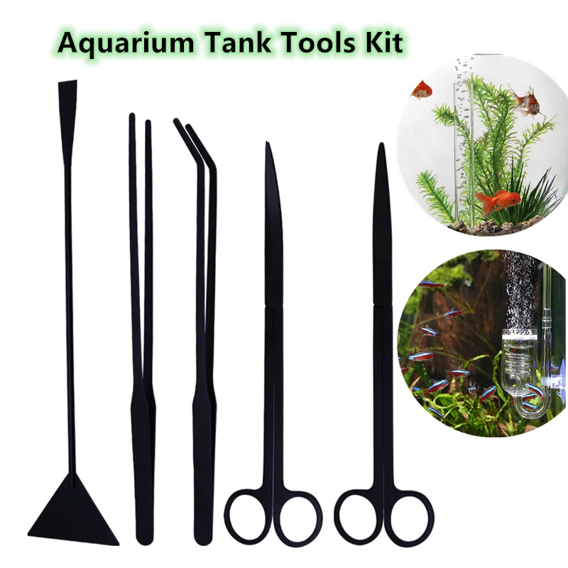 

2/3/4/5pcs Aquarium Tank Tools Kit Aquascaping Fish Tank Aquatic Plants Long Tweezers Scissors Stainless Steel Tool Pet Product