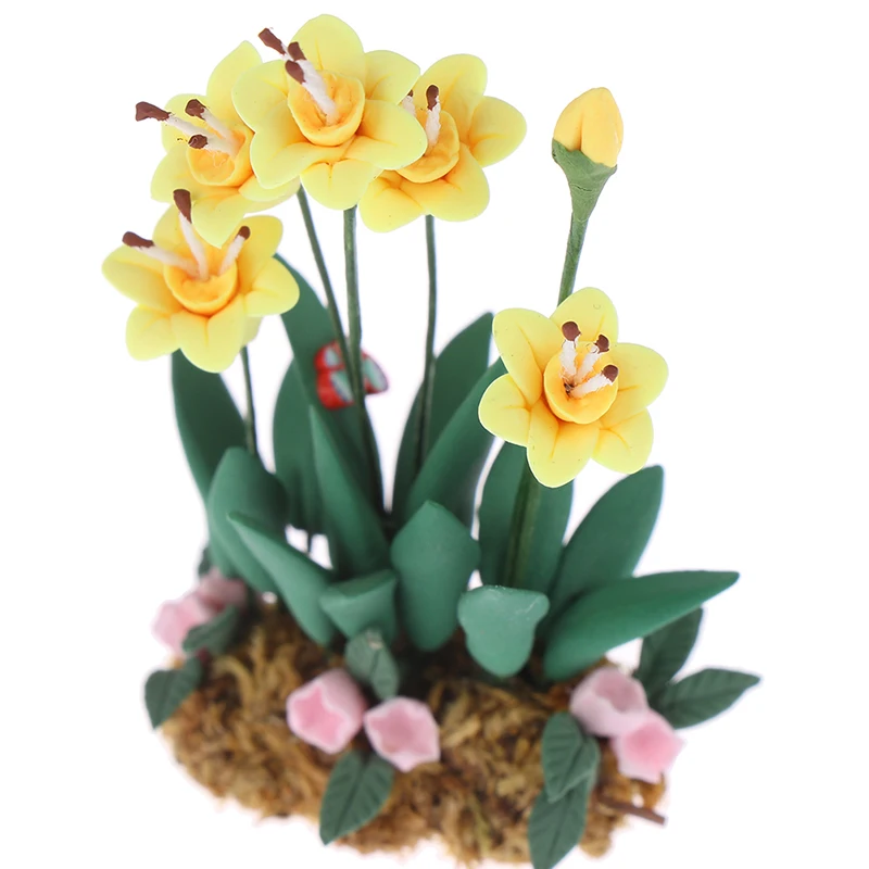 1:12 Doll House Miniature Mini Potted Plant Flowers Pot DollHouse Decor Bonsai Model Kids Play Toys Fairy Garden Ornament