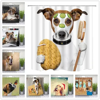 

Funny Dog Shower Curtains Cute Animal Pet Themed Pattern Print Bathroom Decor Home Bath Cloth Hanging Curtain Set With Hooks