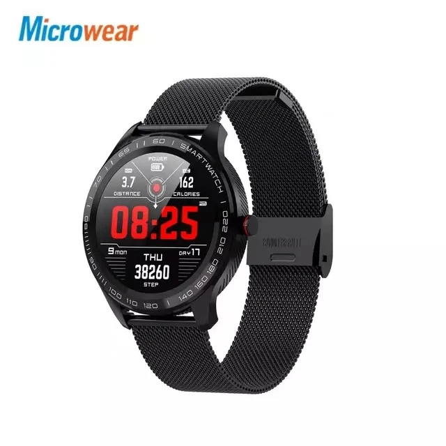 Microwear L9 ECG PPG Heart Rate O2 Monitor Smart Braclet Wristband Полный круглый сенсорный экран нержавеющей