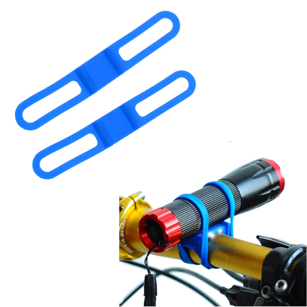 2x Bike Silicone Bands Bicycle Flashlight Straps Tie Holder Blue High Elastic