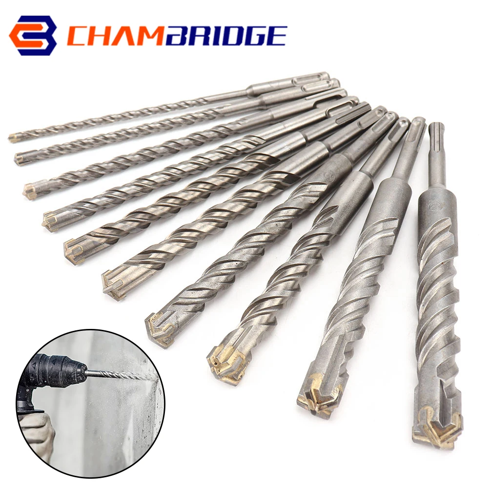 210/250/350mm Round Shank Electric Hammer Drill Bits 10-25mm Cross Type Tungsten Steel Alloy SDS Plus for Masonry Concrete Rock 1pcs tungsten steel alloy cross drill bit 350mm28mm 30mm 32mm concrete drill bit sds plus for drilling through walls and stone