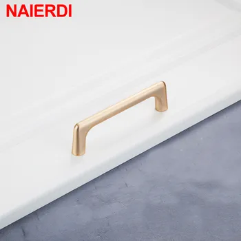 NAIERDI European Pearl Gray Gold Cabinet Handle Zinc Alloy Straight Handle Drawer knob Kitchen Cupboard Pulls Furniture Hardware