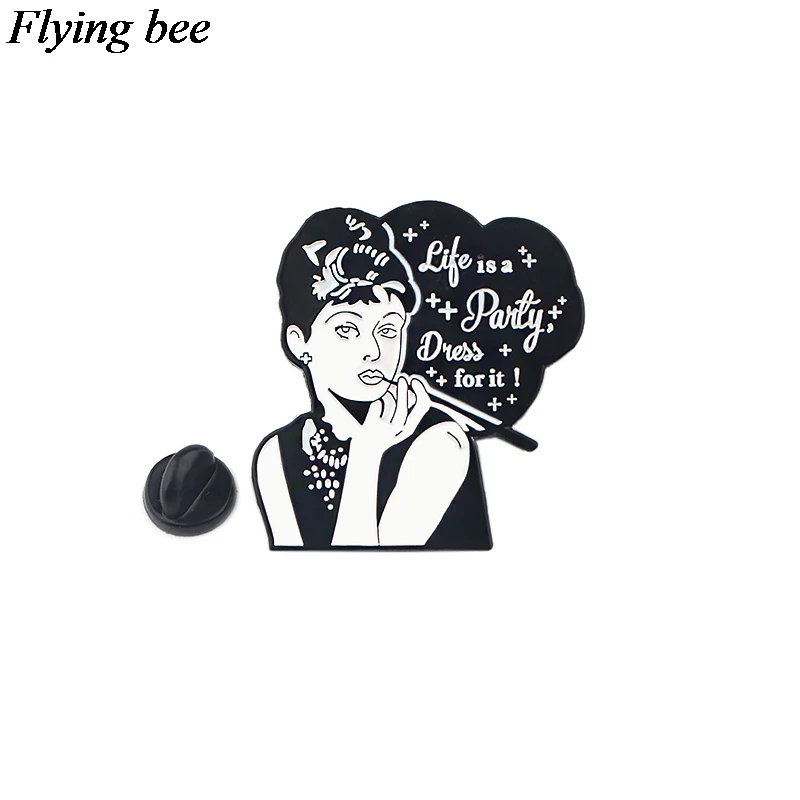 Flyingbee Одри Хепберн булавки брошь металлический значок для рюкзака одежда рубашка воротник Эмаль Булавка вентиляторы подарки для женщин мужчин X0577