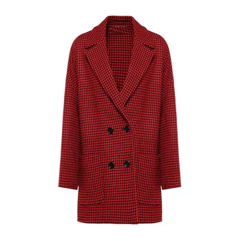 

Wool Mix Material Thousand Birds Grid Pattern Lady Medium Length Money Coat 002b7121 Lose Money
