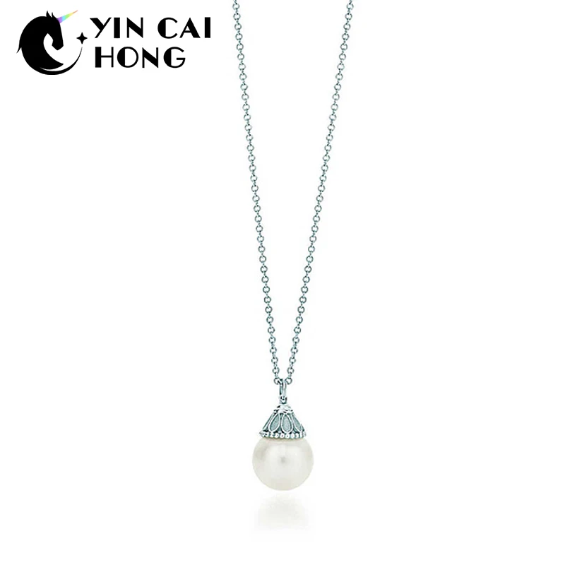 

NEW Charm 925 Sterling Silver Pearl Pendant Necklace Original Women's Pendant Clavicle Chain Retro Simple Valentine's Day TIFF