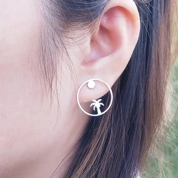 

10 Pair Geometry Round Earring Fashion Jewelry Stainless Steel Circle Stud Simple Palm Tree Earrings For Women and Girl