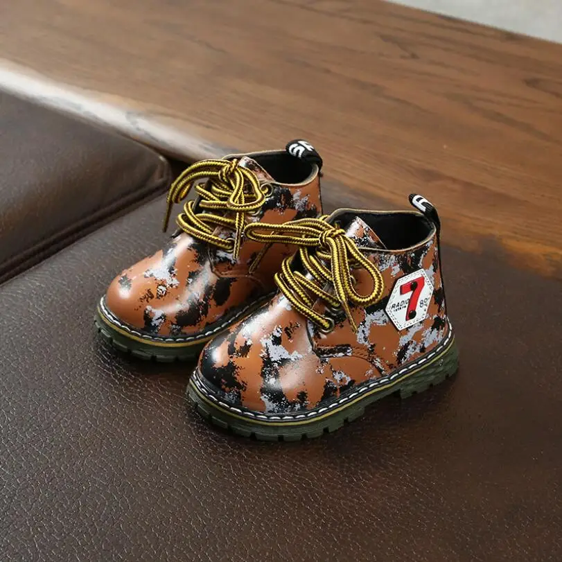 

Autumn winter printed Martin boots for children boys and girls non-slip ankle boots baby soft soles outdoor England Boots