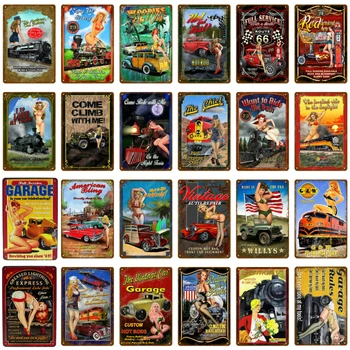 

Vintage Sexy Girl Metal Signs Pin Up Girl With Car Truck Train Poster Garage Wall Decor Bar Pub Club Man Cave Retro Plate YJ013