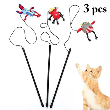 

2pcs Pet Cat Toy Teaser Cute Rabbit Monkey Bird Cat Teaser for Cats Cat Catcher Teaser Stick Toys Interactive Toys Cat Supplies
