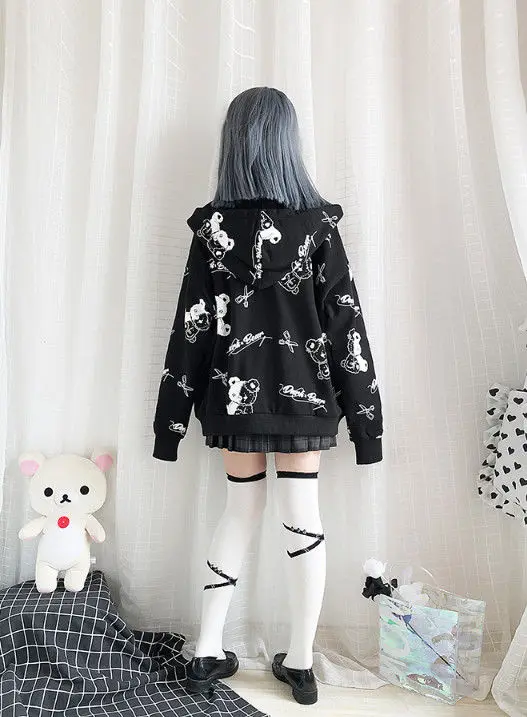 Gothic Coat Sweatshirt Women Fashion Spring 2021 Clothes Ins Preppy Kawaii Hoodies Long Sleeve Zip Up Hoodie Japanese Cute Tops