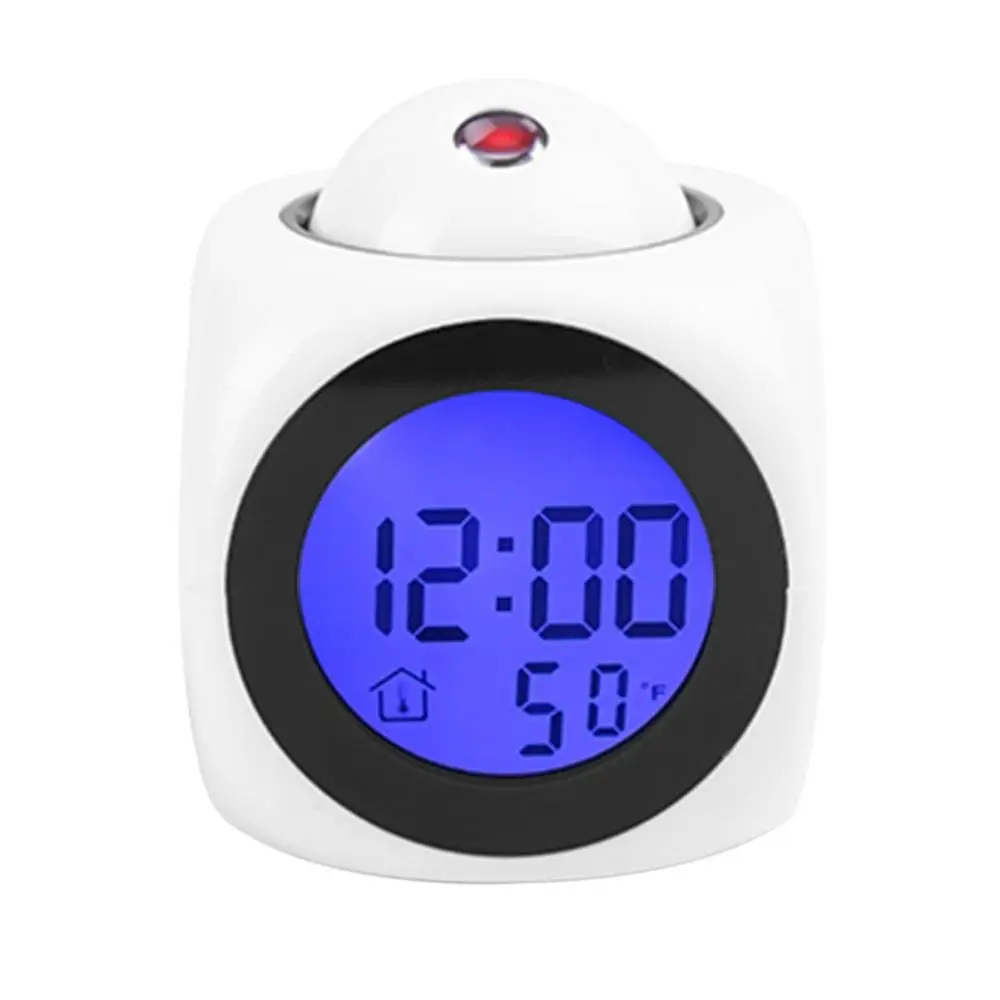 Белый 2018new LCD Projection Voice Talking alarm clock backlight Electronic Digital Projector Watch desk Temperature display - Цвет: Белый