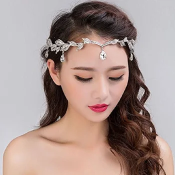 

NPASON Crystal Crown Bridal Hair Accessory Wedding Rhinestone Waterdrop Tiara Crown Headband Frontlet Bridesmaid Hair Jewelry