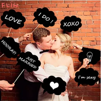 

DIY 10pcs black cards +10pcs sticks+chalk+glue Mr Mrs Photo Booth Props Love DIY Photography Wedding Decoration Party photobooth