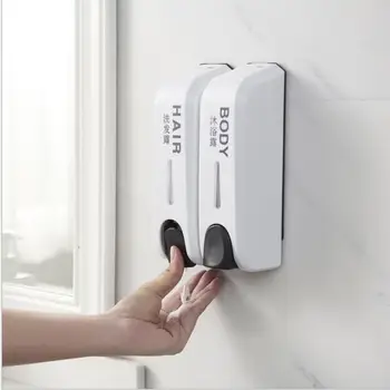 

New Fashion Hotel Bathroom Wall-mounted Double-head High-end White Soap Dispenser Plastic Shower Gel Bottle Hand Soap Dispenser