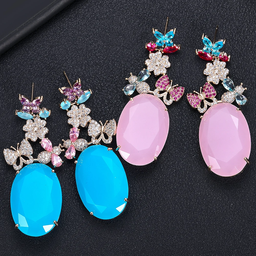 Роскошные Длинные серьги в форме цветка JANKELLY, кубический цирконий, женские свадебные Большие серьги Bijoux