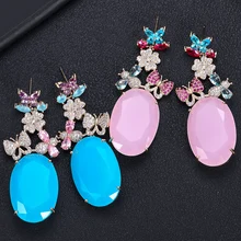 Роскошные Длинные серьги в форме цветка JANKELLY, кубический цирконий, женские свадебные Большие серьги Bijoux