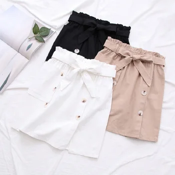 

2020 Summer New Double-breasted Lace-up Solid Color Skirt High Waist All-match Flower Bud Waist Sweet A- line Skirt