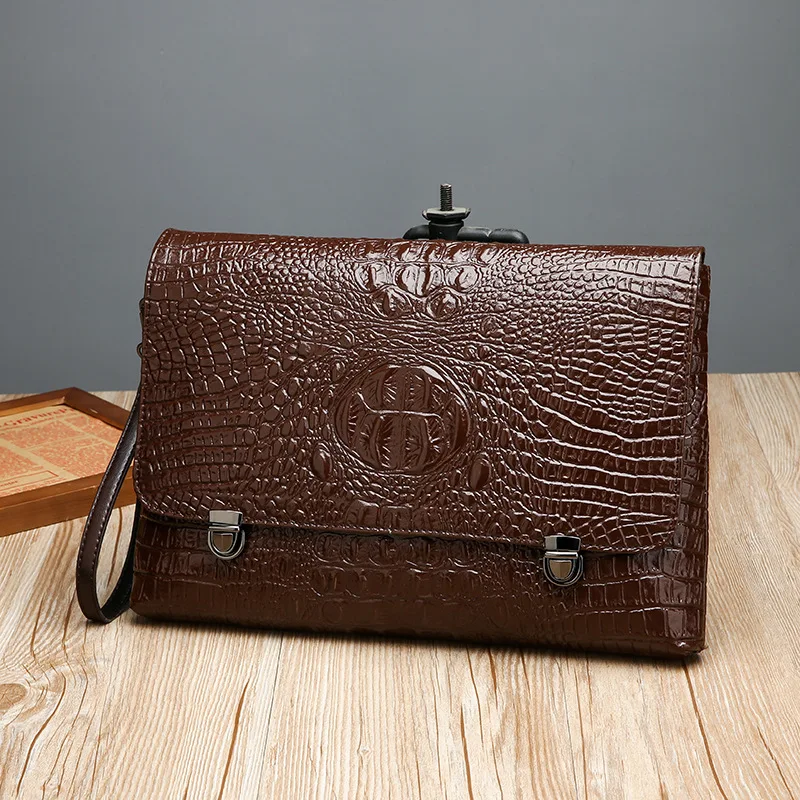

New Style Business Handbag Men's Embossed Men's Hand Bag Crocodile Pattern Men's Large Capacity Cross PU Bag