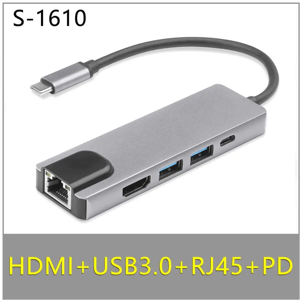 Tc-1610 USB C концентратор к HDMI Ethernet Rj45 Lan HDMI VGA PD SD TF концентратор 3,0 порт type C док-станция для MacBook Pro/Macbook Air 13 15 1" USB-C - Цвет: Tc-1610